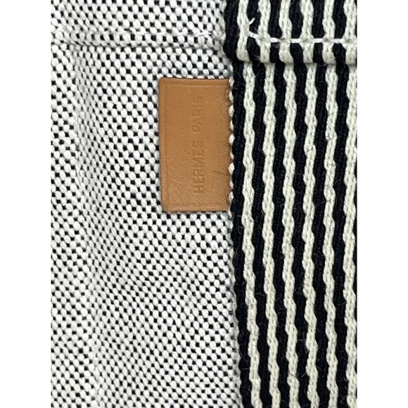 Hermès Fourre-Tout Messenger Bag Gray Cotton Canvas Black Stripe Made in France - Picture 2 of 16